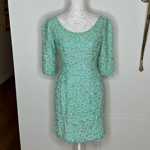 Beaded Vintage Dress in Light Teal